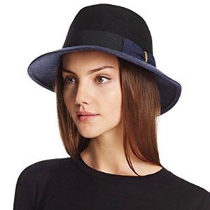 Black and Navy Wool Fedora Cap